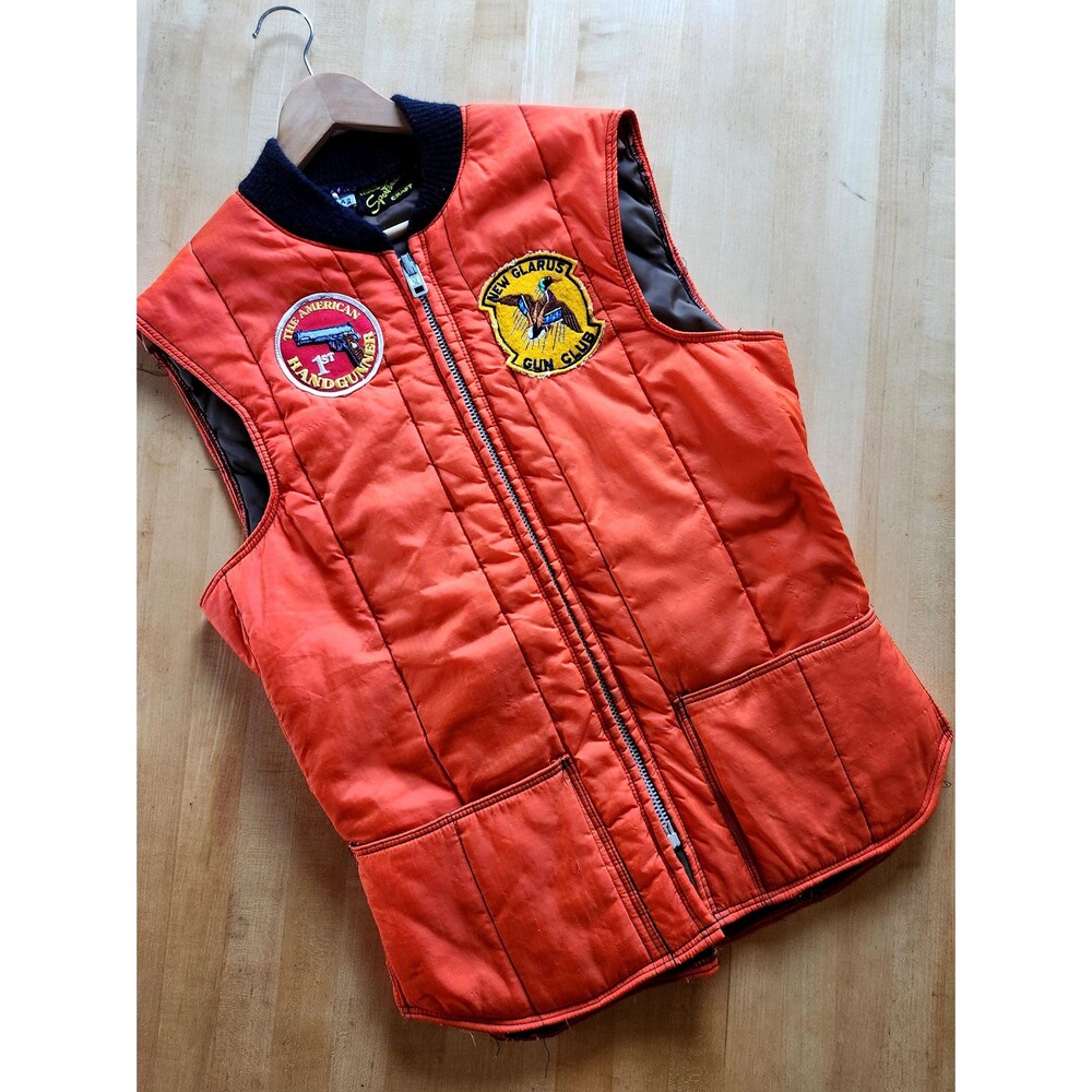 Vintage Hunting Vest with Patches: Mens L, 60s 70s